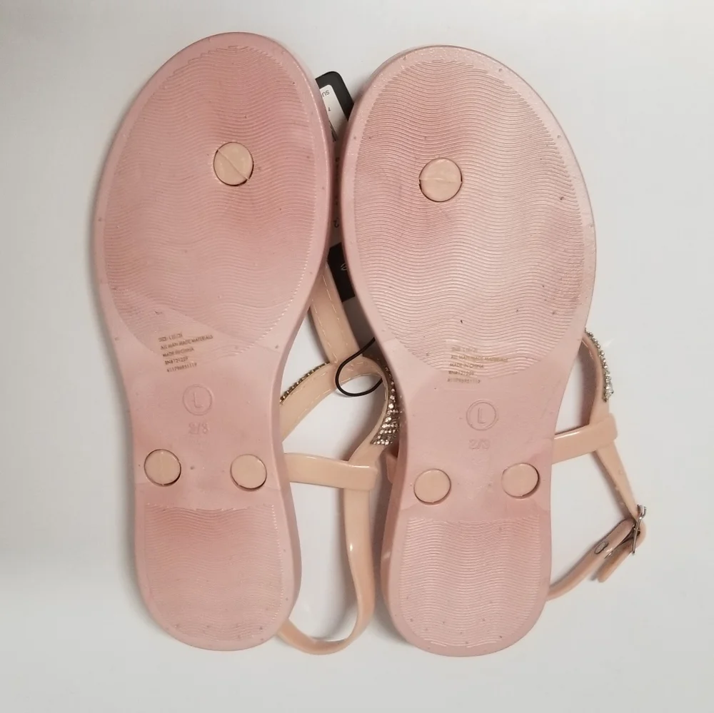 Bebe Girl's Blush T-Strap Slingback Sandals with Sparkly Rhinestones L 2-3